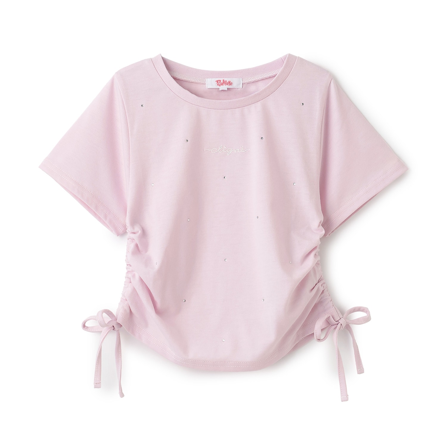 ラインストーン脇ドロストTシャツ
