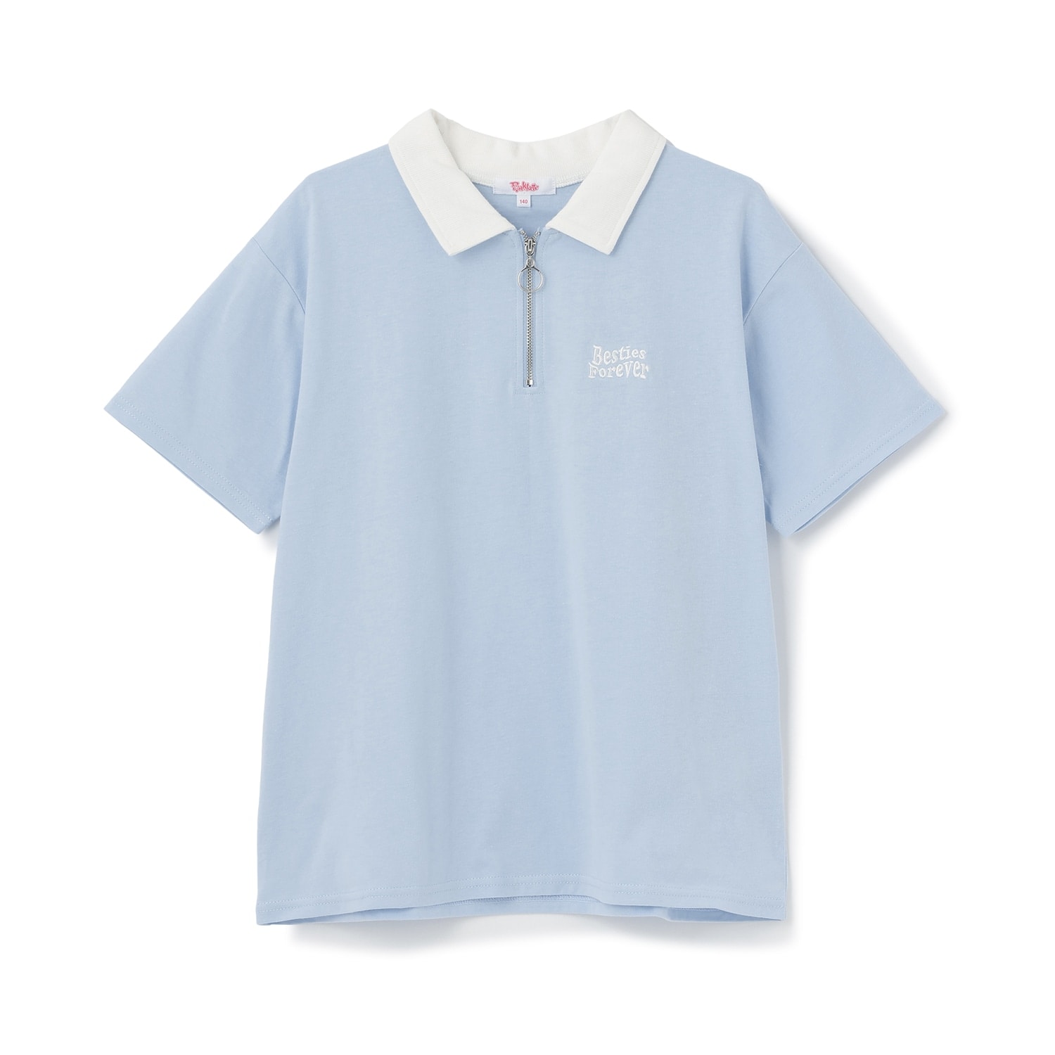 【接触冷感】バックハート衿つきハーフZIP半袖T