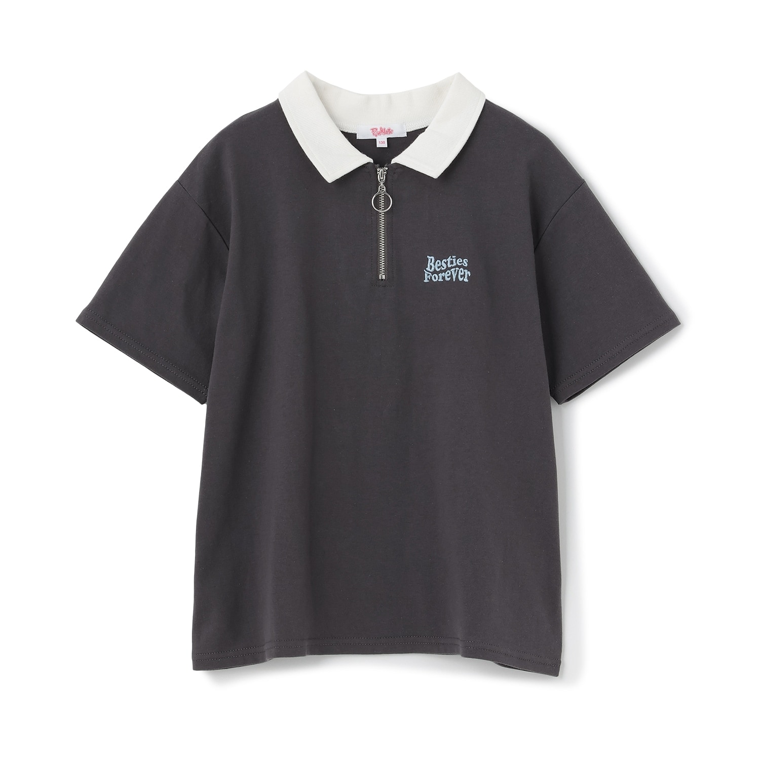【接触冷感】バックハート衿つきハーフZIP半袖T