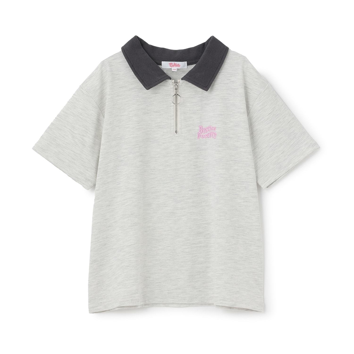【接触冷感】バックハート衿つきハーフZIP半袖T