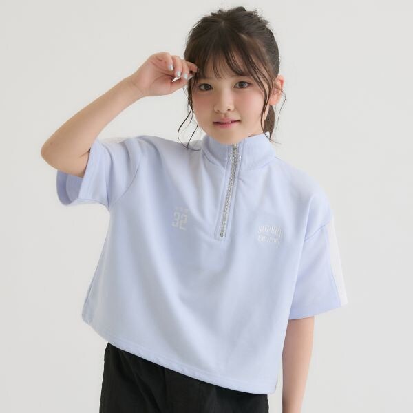 袖メッシュハーフジップ半袖Tシャツ2