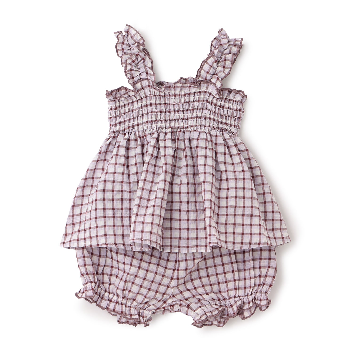 【LaStella】チェックシャーリングキャミチュニックスーツ