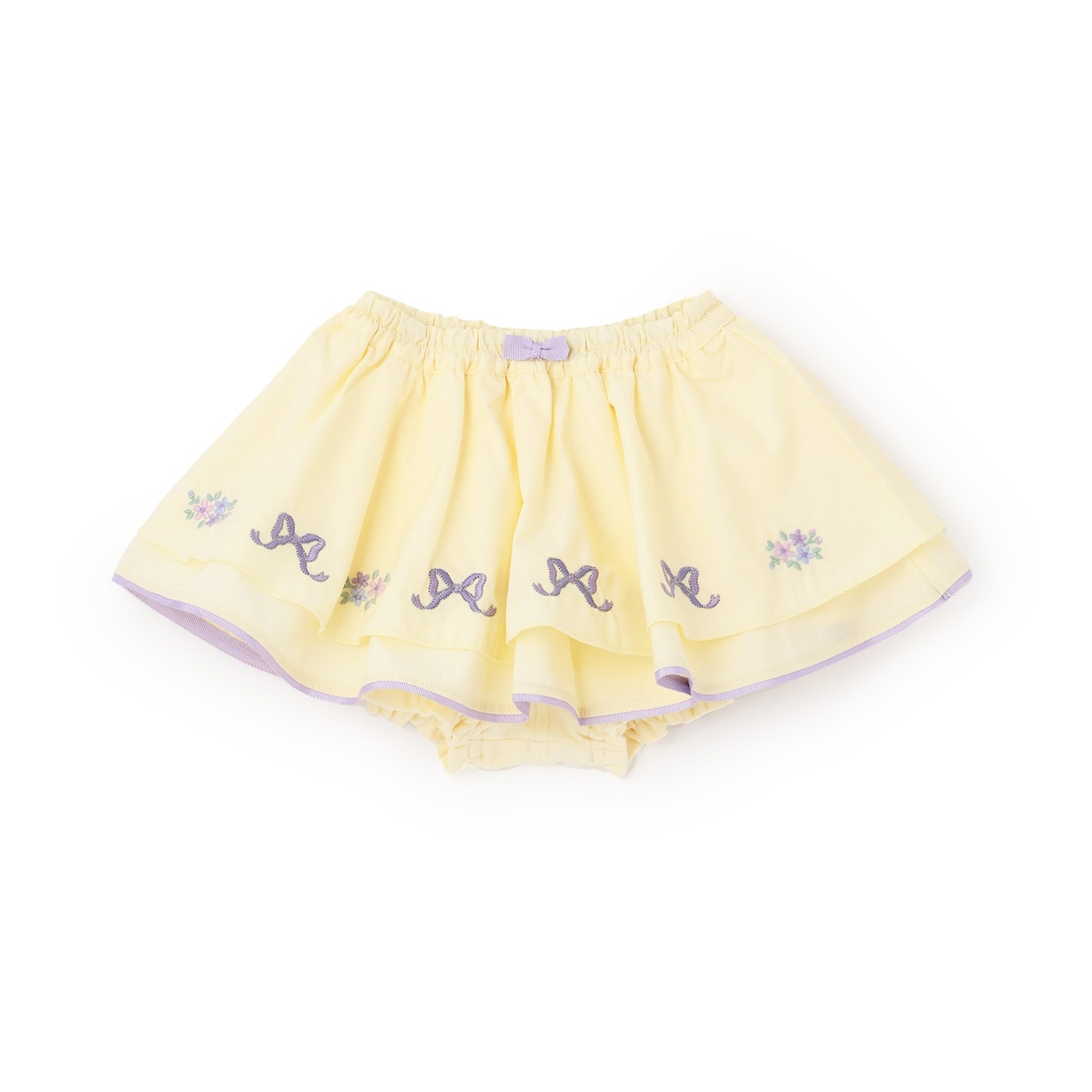 リボンお花刺しゅうスカート付きカバーパンツ