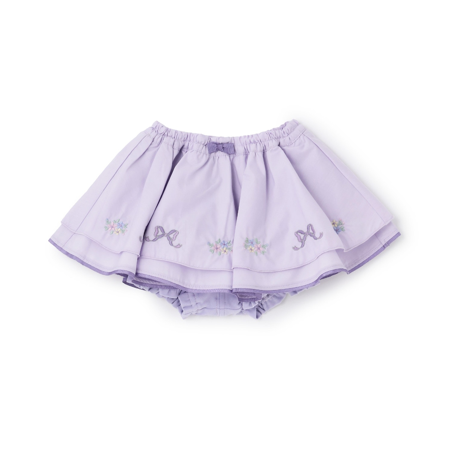 リボンお花刺しゅうスカート付きカバーパンツ