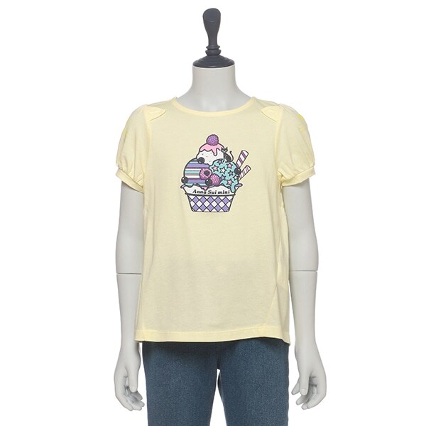 ネコ×アイスクリームプリント袖デザインTシャツ