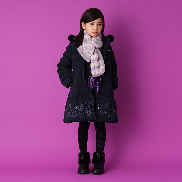 はっ水 ダウン入り裾刺しゅうフレアコート(120 紺): キッズ - ナルミヤ  