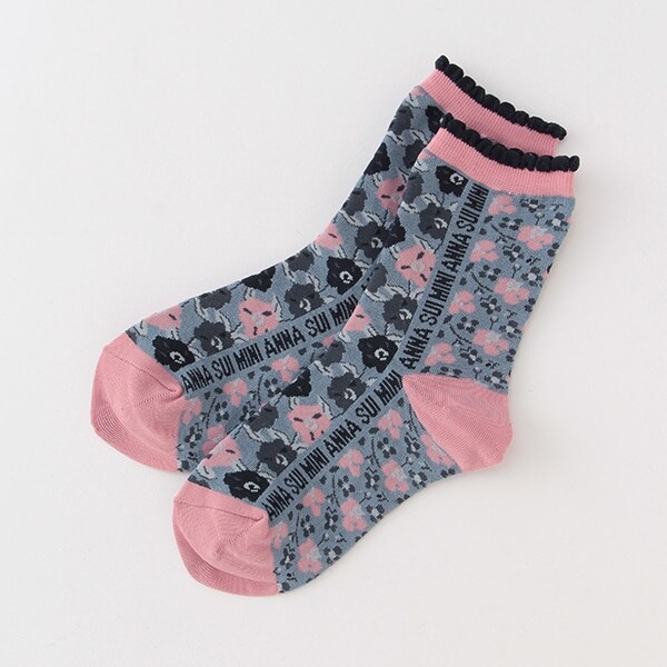 Narumiya Online ナルミヤ オンラインの公式通販サイトレトロ花柄クルーソックス 日本製 S 13 15 ブルー グレー キッズ