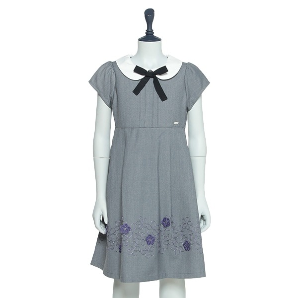 ANNA SUI mini  セレモニー 衿つき裾フラワー刺しゅう半袖ワンピース