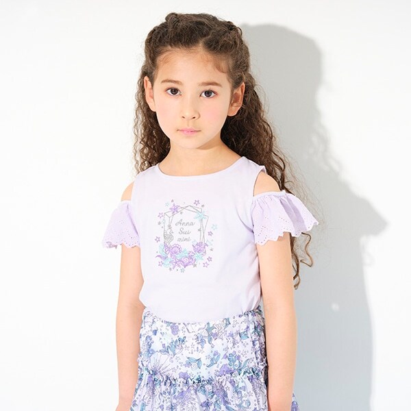 キッズサイズ】刺しゅう裾スカラ半袖Tシャツ(100cm 白): キッズ