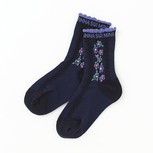 ネコ&花クルーソックス【日本製】