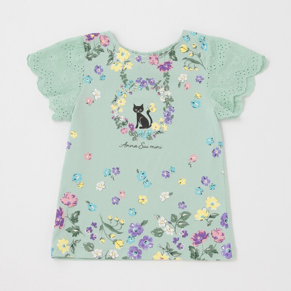 ねこパネルプリント半袖Tシャツ(120cm エメラルド グリーン): キッズ