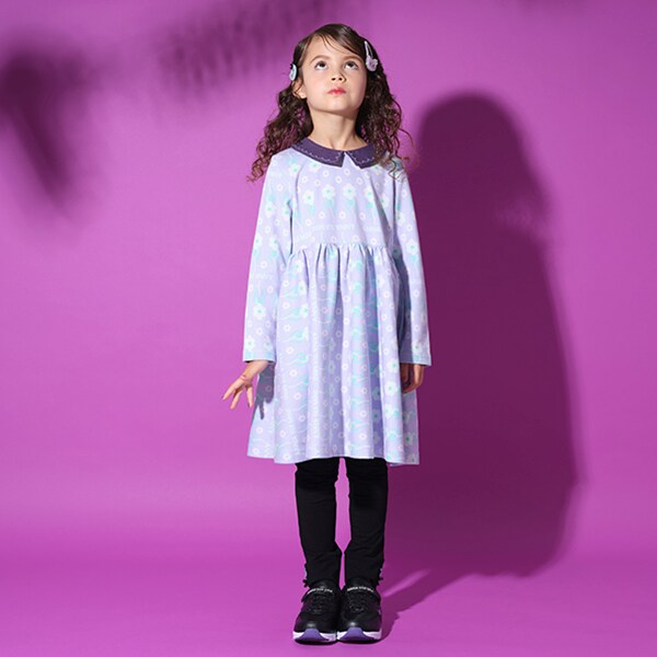 ☆SaturdayClub☆ フリルヘムフローラル ジャカード ワンピース Flower Pannelジャガードカットワンピース(80cm ラベンダー