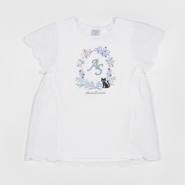 花リースネコ刺しゅうTシャツ