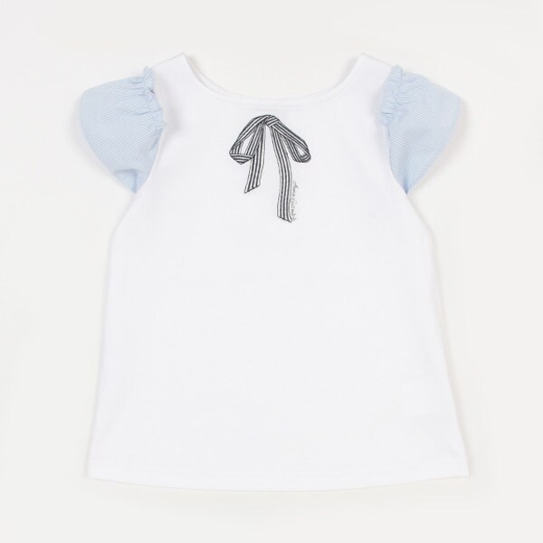 袖2WAYリボン刺しゅう半袖Tシャツ