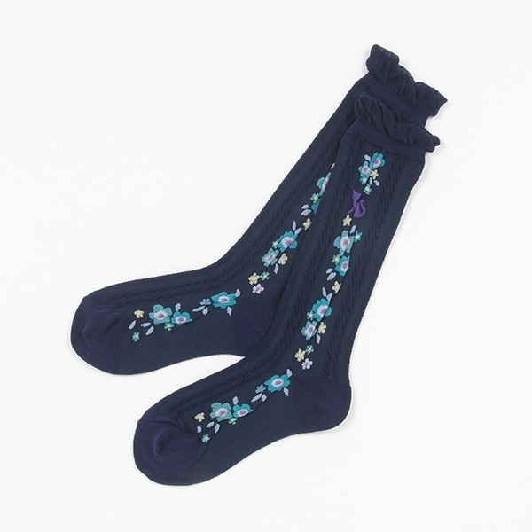 花総柄&ネコハイソックス【日本製】