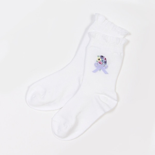 ブーケ刺しゅうクルーソックス【日本製】