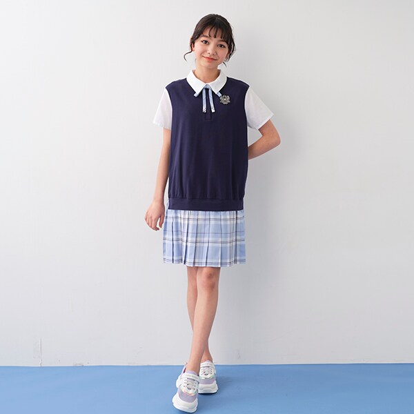 チェックレイヤード風ワンピース(120cm 紺): キッズ - ナルミヤ