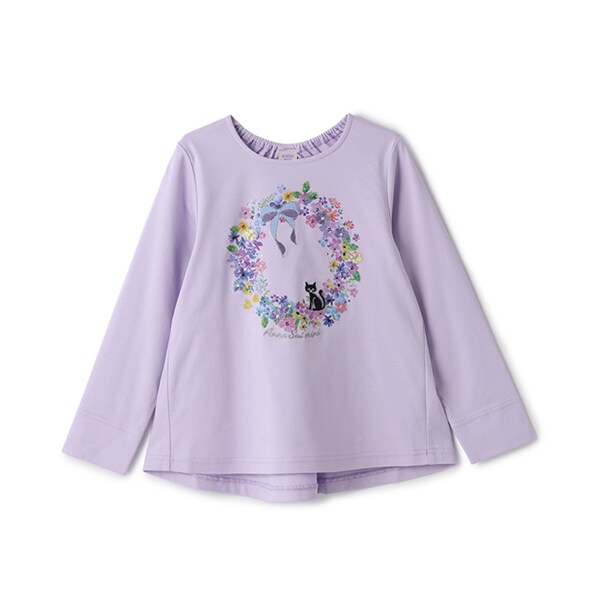 適当な価格 フラワーリースネコプリント長袖Tシャツ(85-95cm ライト ブルー トップス