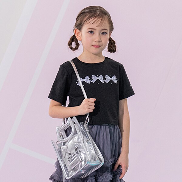 リボン刺しゅう短丈Tシャツ