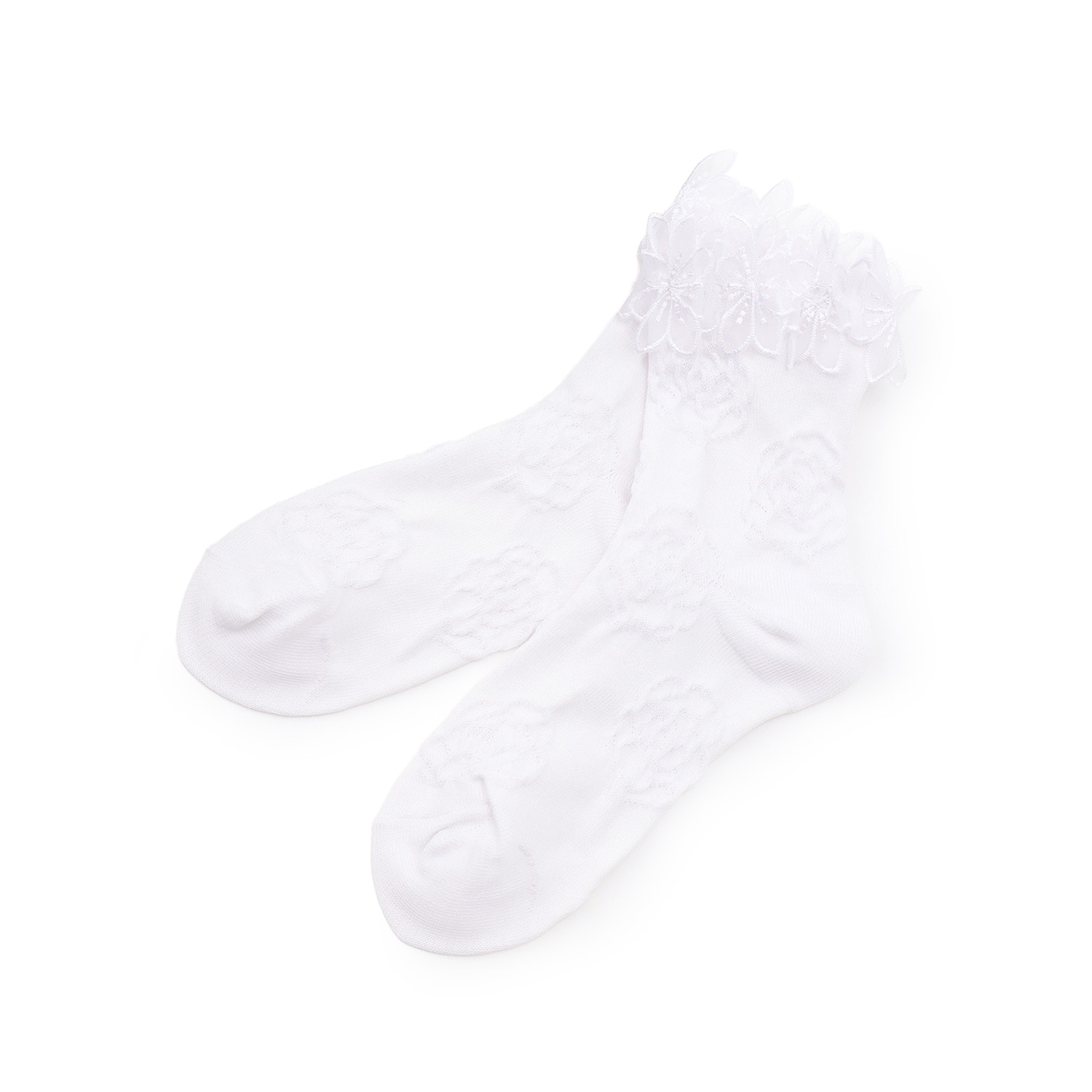 花レースつきバラ柄クルーソックス
