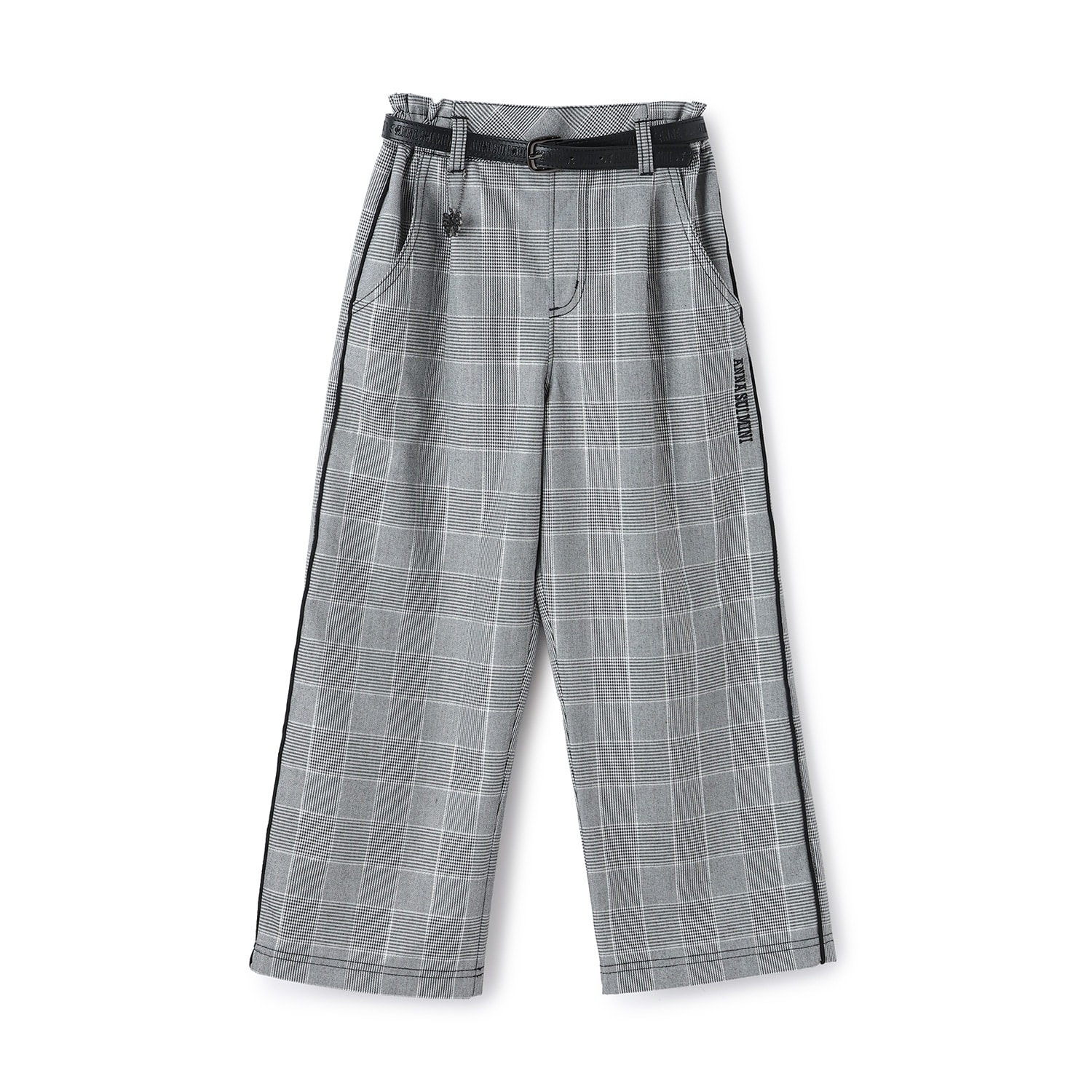【あったか】ベルトつきチェックワイドパンツ