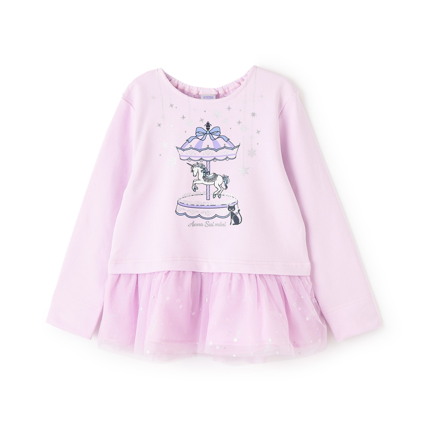 裾ペプラムチュールメリーゴーランドプリントトレーナー