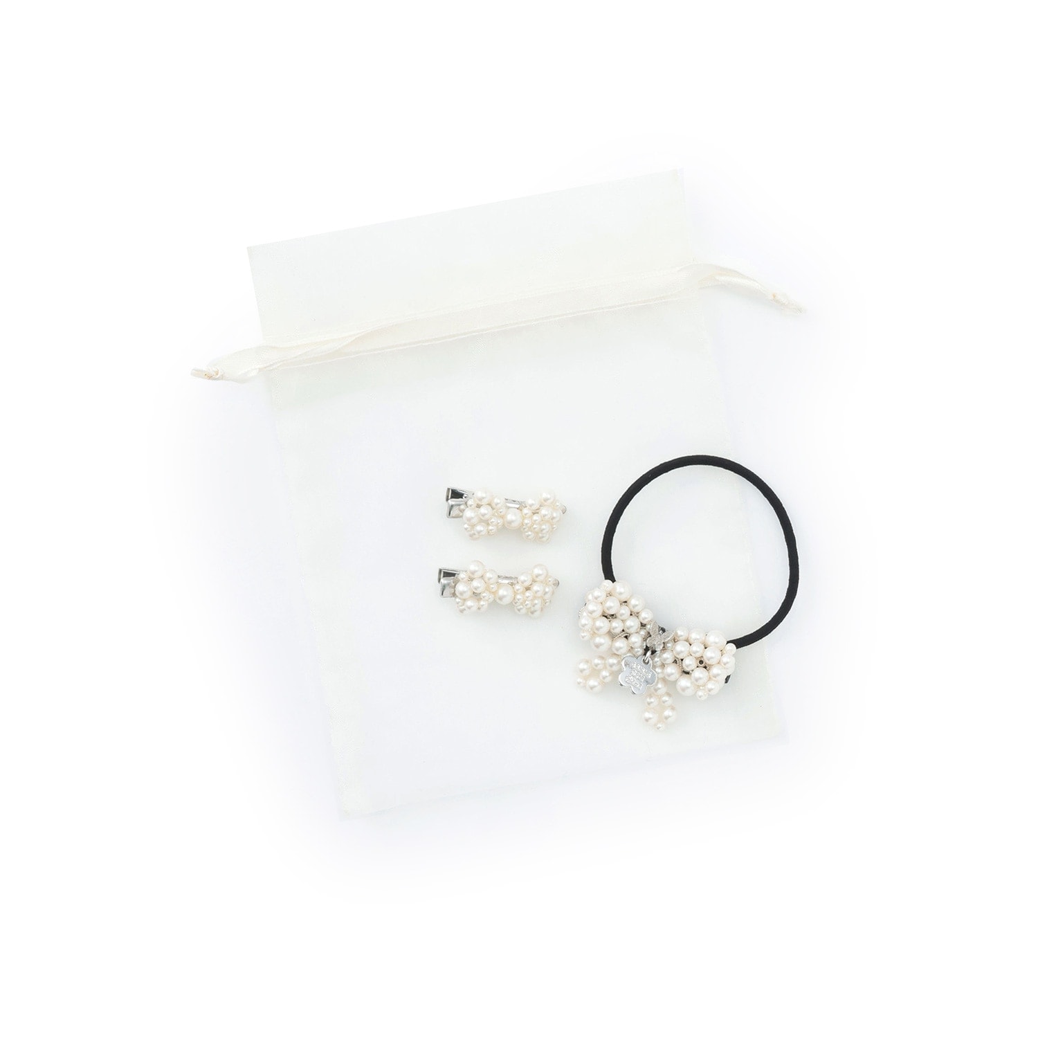 GIFT 巾着つき】パールリボンヘアアクセサリーSET(F ラベンダー