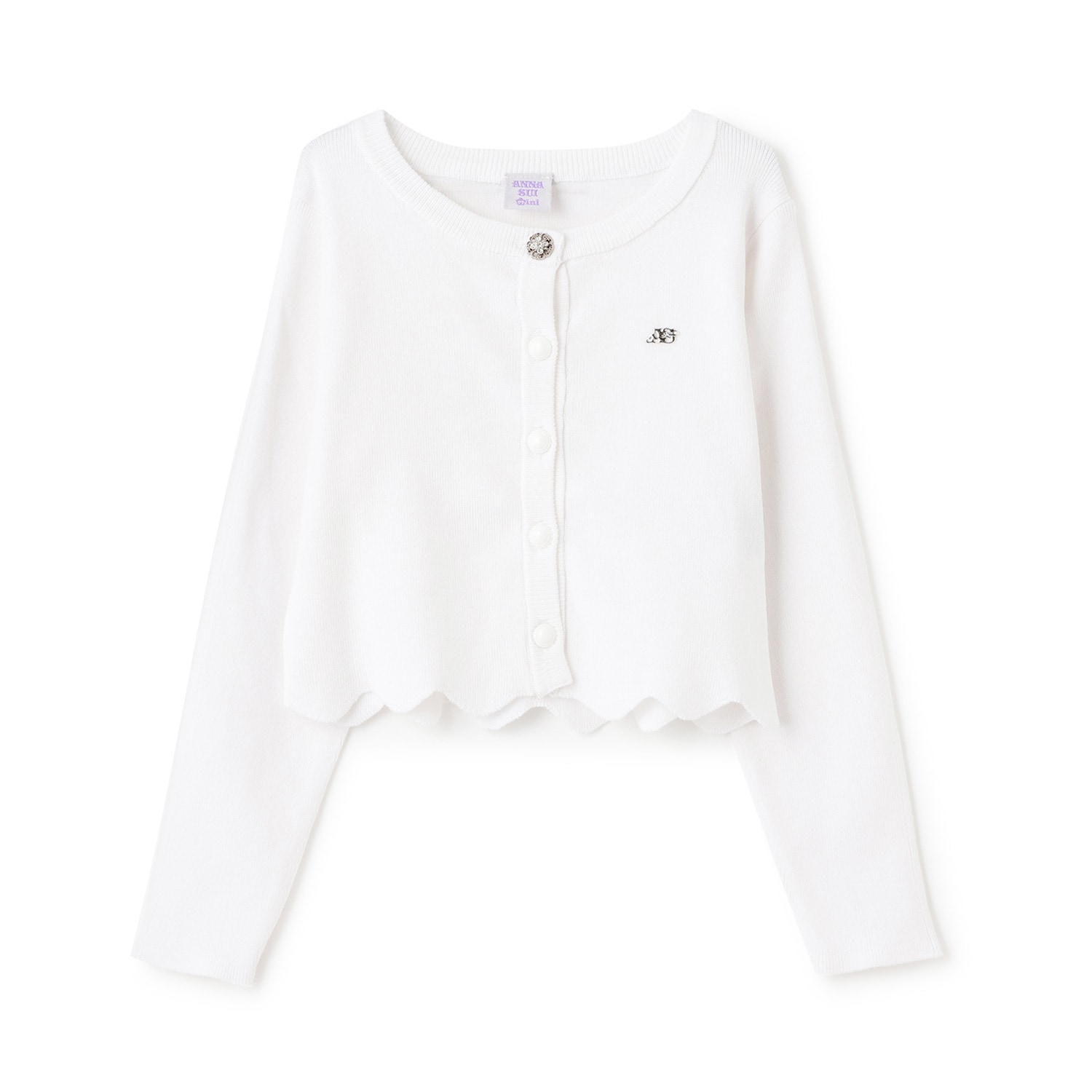 名品シルク混スカラップカーディガン