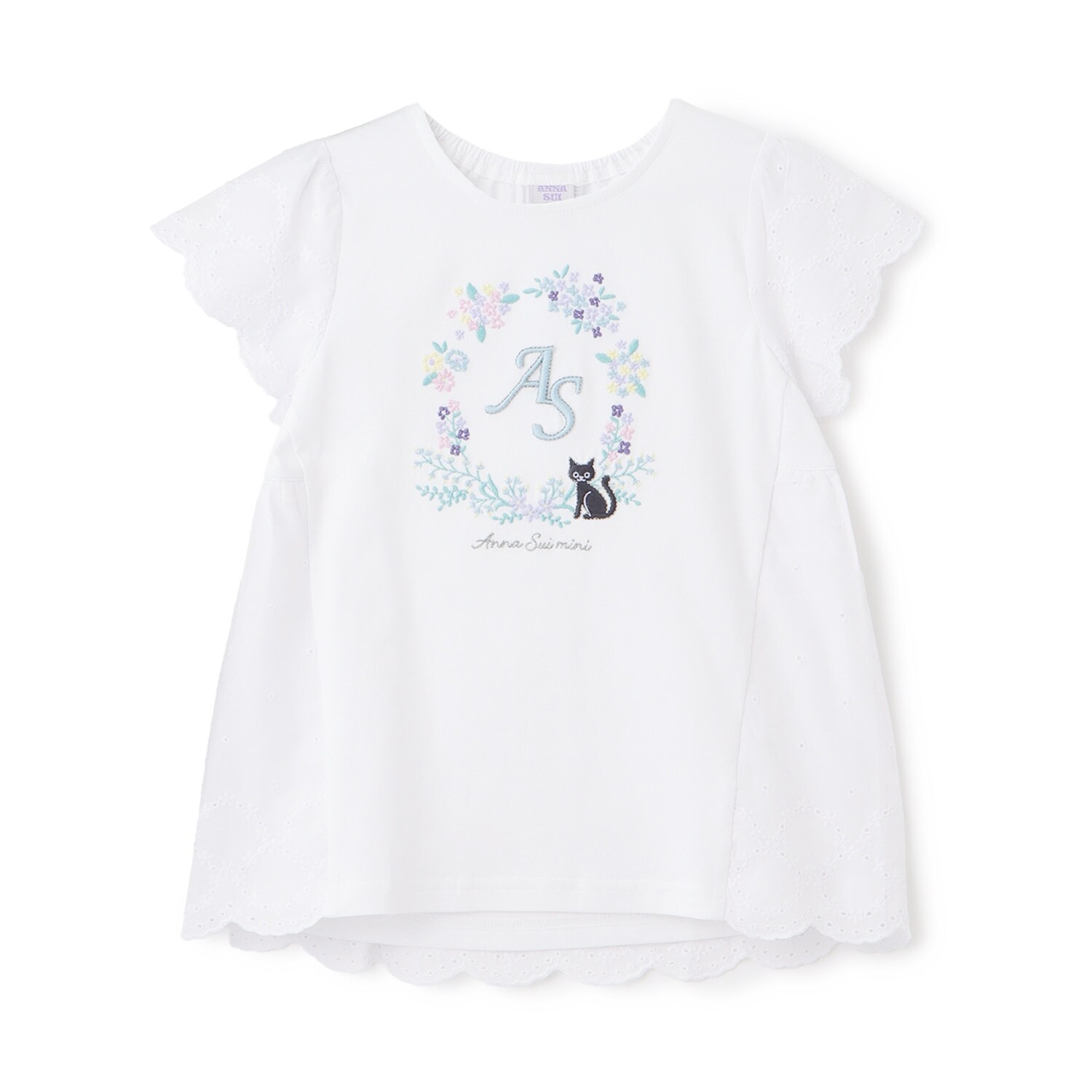 ☆彡花リースネコ刺しゅうTシャツ