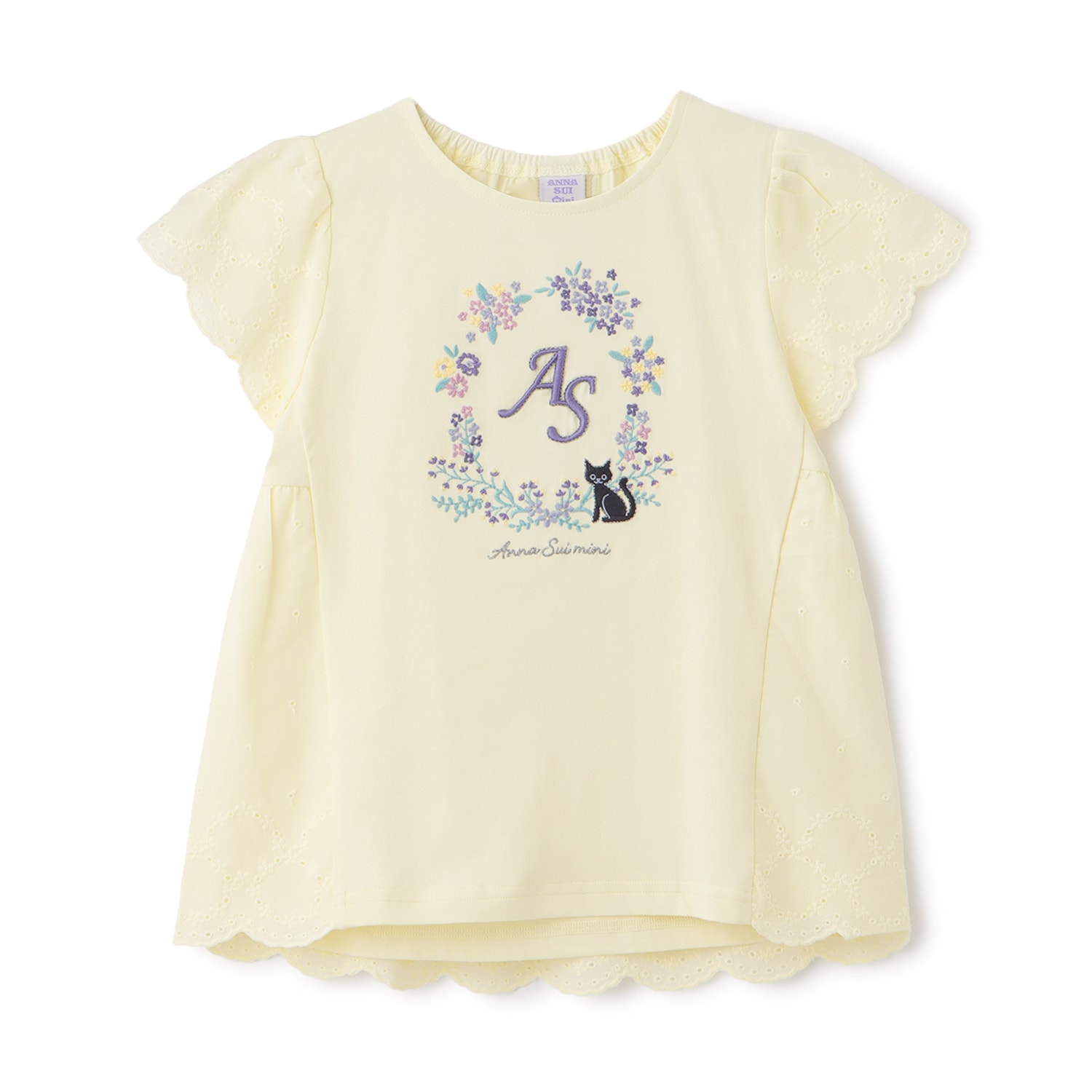 ☆彡花リースネコ刺しゅうTシャツ