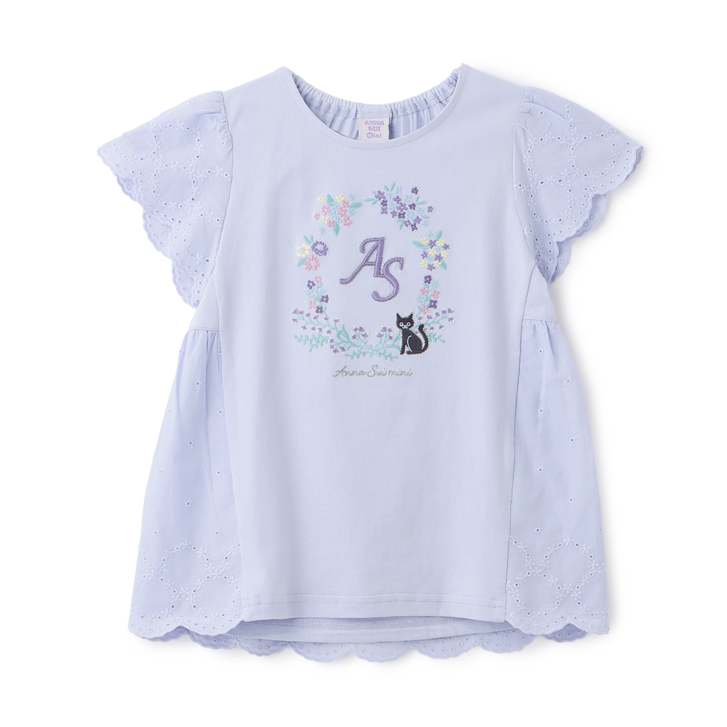 ☆彡花リースネコ刺しゅうTシャツ