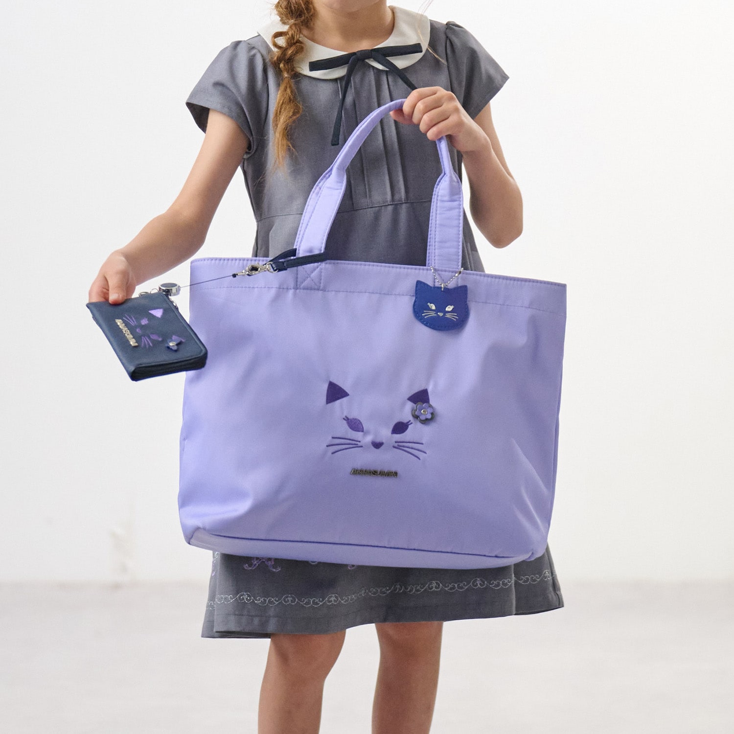 【ceremony】ネコ刺繍ファスナー付きレッスンバッグ