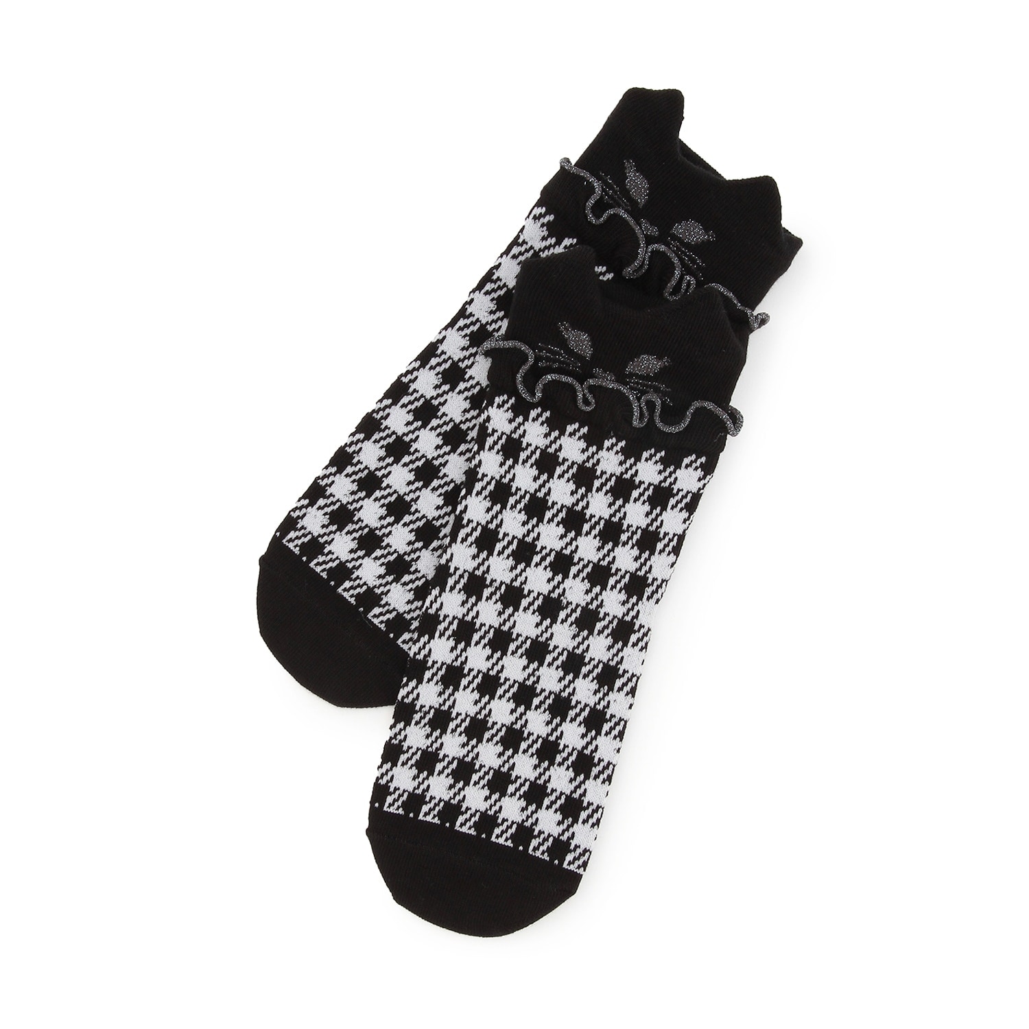 ネコ耳チェッククルーソックス