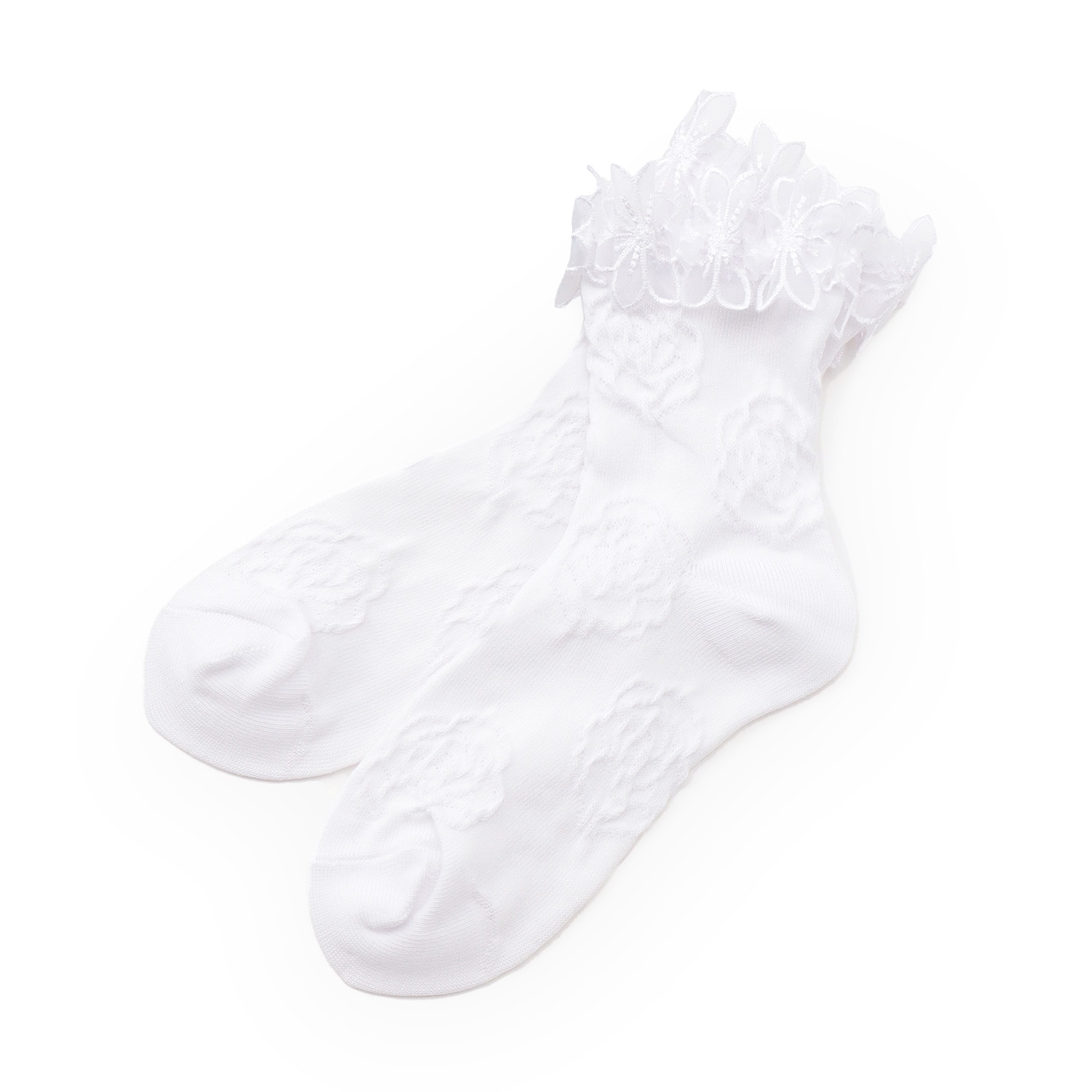 花レースつきバラ柄クルーソックス