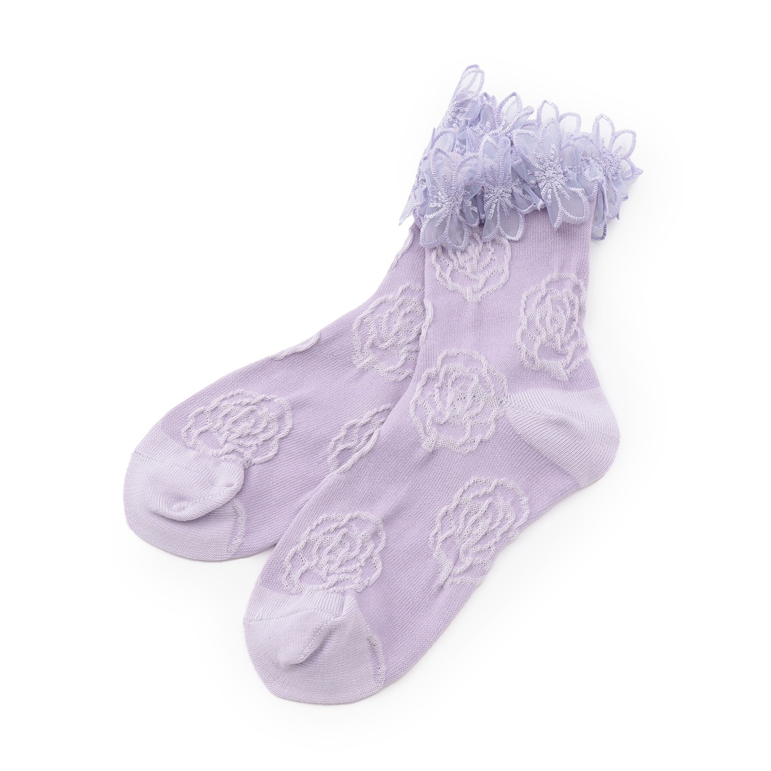花レースつきバラ柄クルーソックス