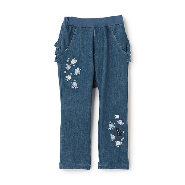 花ネコ刺しゅうカットパンツ(85-95cm ブルー): ベビー