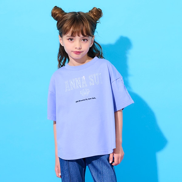 ラインストーンロゴTシャツ(M(115-125cm) モデレート ブルー
