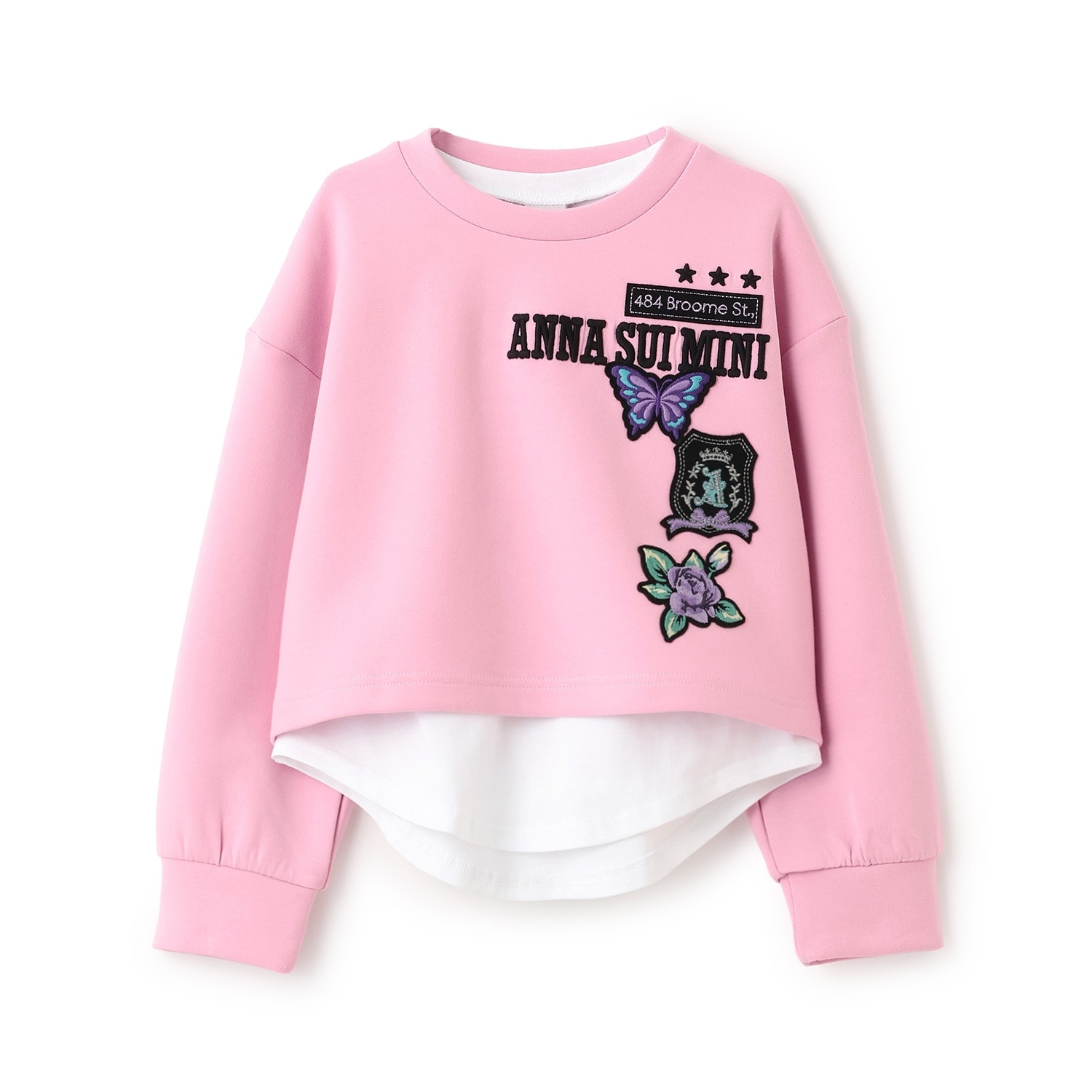 短丈ワッペントレーナー+長袖Tシャツ