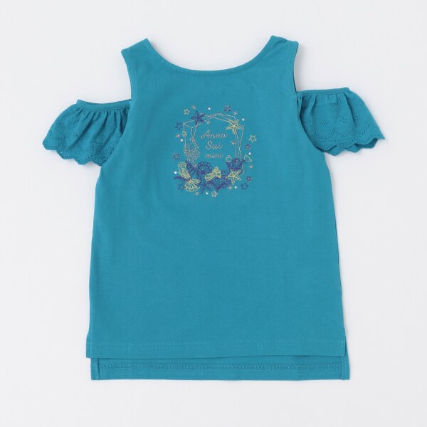 【リピート】【直営店で取り扱い無し】肩開きシェル刺しゅうTシャツ