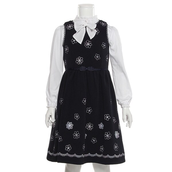 Narumiya Online ナルミヤ オンラインの公式通販サイト 4泊5日 メゾピアノ 入学 フォーマル レンタル品 セット1 花刺しゅう ワンピース リボンつきブラウスセット 1 ｺﾝ キッズ