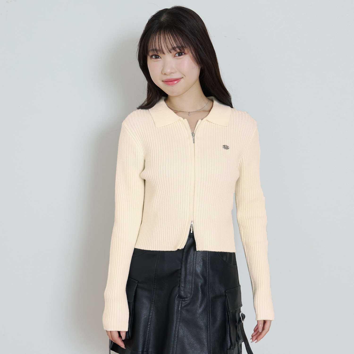 【LTXC】【洗える】リブWジップカーディガン
