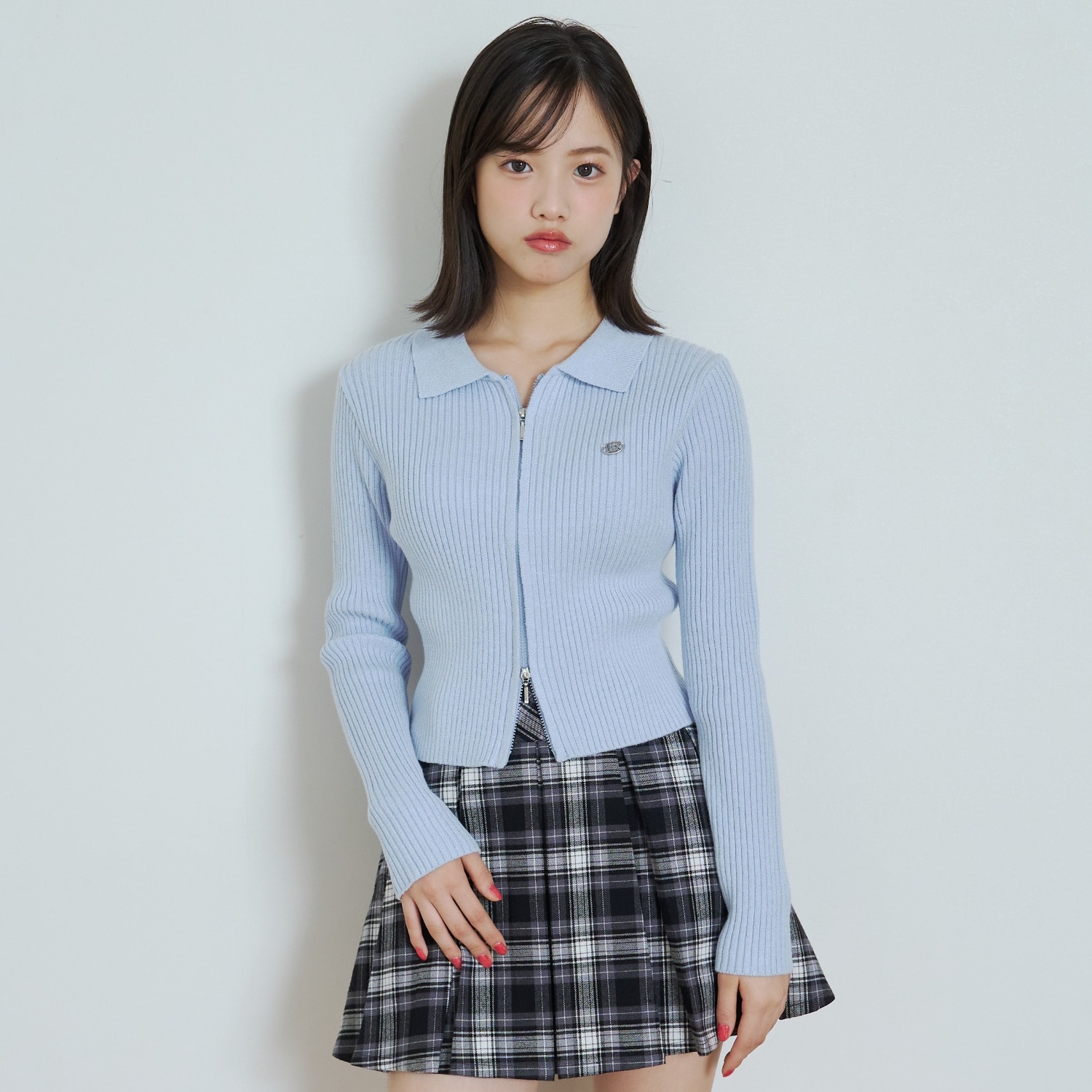 【LTXC】【洗える】リブWジップカーディガン