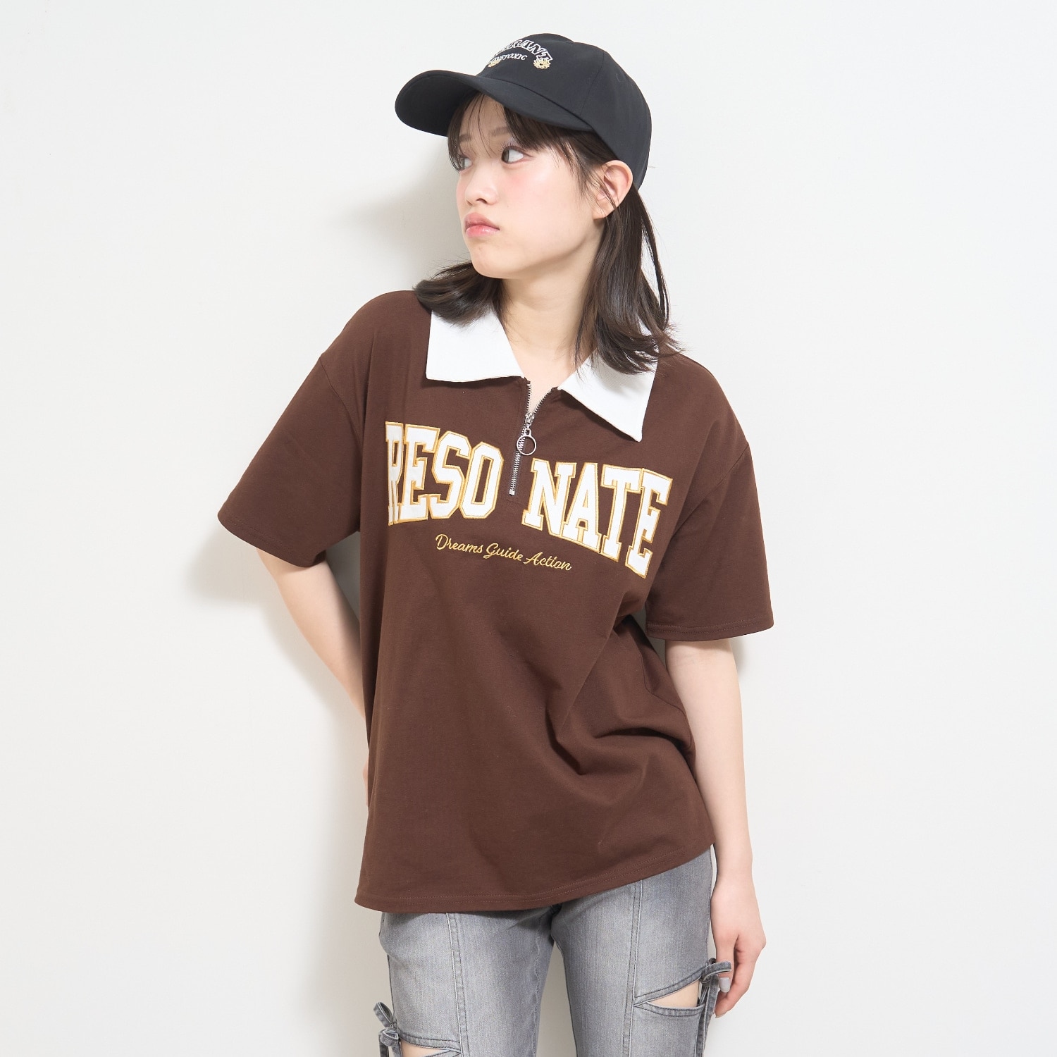 【LTXC/綿100%】ハーフジップルーズ半袖T