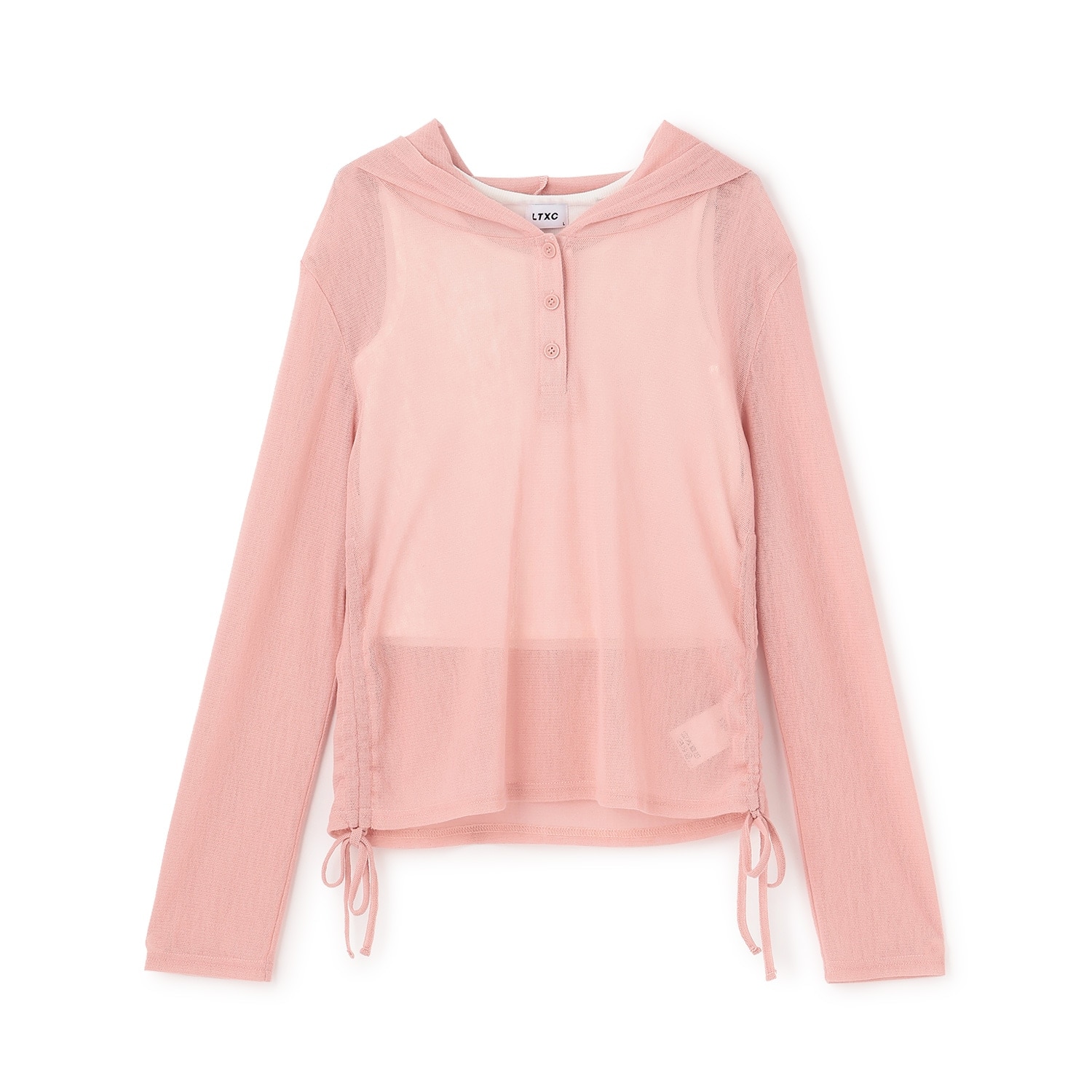 【LTXC】インナーつきシアーヘンリーフードニットカットソー
