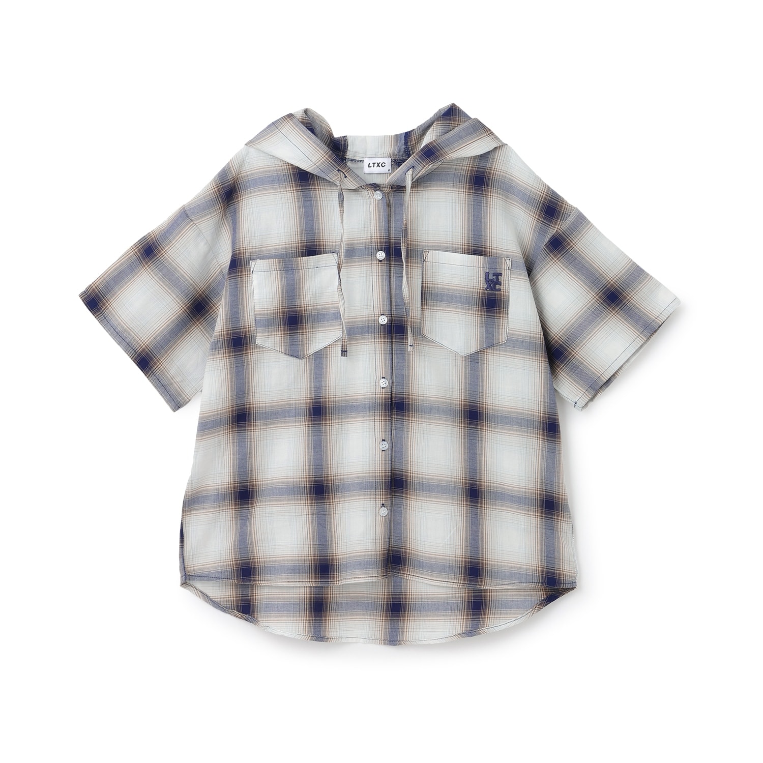 【LTXC/接触冷感】チェック半袖シャツパーカ
