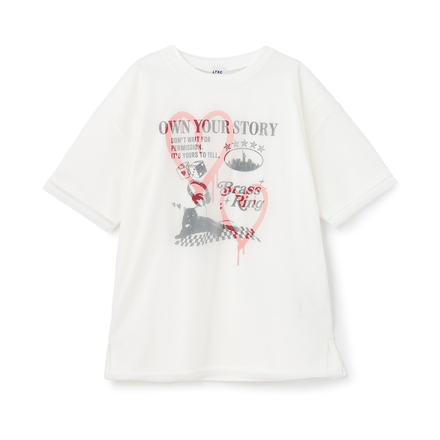 【LTXC】プリントメッシュレイヤード半袖Tチュニック
