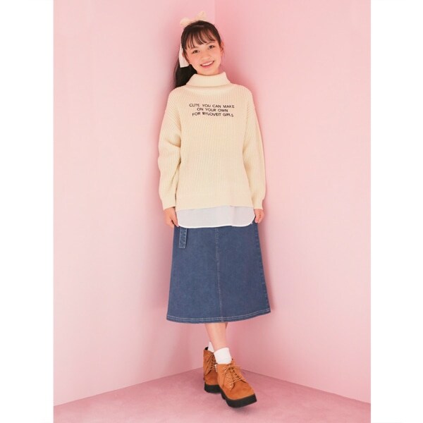 ウォッシャブル シャツレイヤード風タートルネックニット