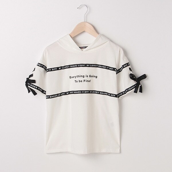 袖レースアップロゴテープフードつきTシャツパーカー(120 ラベンダー): ジュニア - ナルミヤ オンライン公式サイト