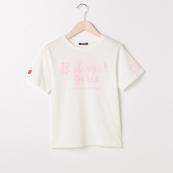 袖チェリーテキストプリントTシャツ