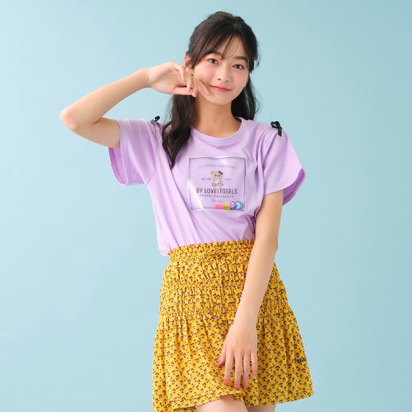 袖スリットラビ子Tシャツ(120cm ラベンダー): ジュニア